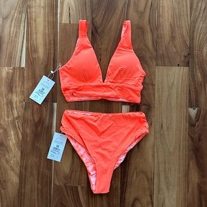 NWT Maaji Coral Orange Reversible Two Piece Swimsuit Bikini